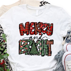Merry and Bright Christmas Shirt, Merry Christmas Shirt for Women, Graphic Christmas Tee, Cute Retro Shirt For Women, Christmas Shirt Gifts