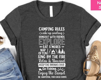 Camping Rules Shirt, Nature Lover Shirt, Family Camping Shirt, Glamping T-shirt, Glamper Shirt, RV Camper Gifts, Camping Crew, Hiking Shirt