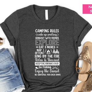 Camping Rules Shirt, Nature Lover Shirt, Family Camping Shirt, Glamping T-shirt, Glamper Shirt, RV Camper Gifts, Camping Crew, Hiking Shirt