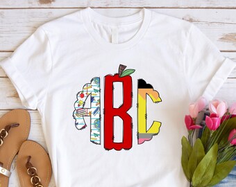 Back To School Monogram Letters Shirt, Custom Back To School Shirt, Kindergarten Shirt, Teacher Gift, Preschool Shirt, First Day Of School