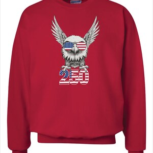 250周年記念USAシャツ イーグル アメリカ合衆国 誕生日 スウェットシャツ Tシャツ 快適カラー Red Sweatshirt