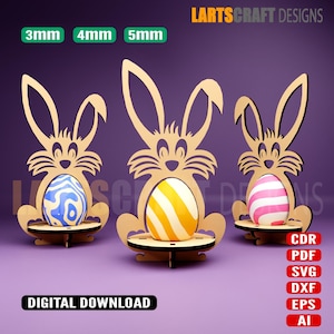 Osterhase Ei Halter SVG Vektor Vorlage für CNC und Laserschneiden 3 mm/ 4 mm/ 5 mm Glowforge, Cricut | Sofort Download