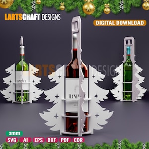 クリスマス ワイン ボトル ホルダー ギフト ベクター レーザー カット ファイル Glowforge テーブル ランプ 3.00 mm SVG、dxf、Ai、Eps、Cdr、Pdf