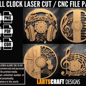 Wall clock face set CNC bundle Laser cut pack SVG vector template for CNC and Laser Cutting Glowforge , cricut | Instant Download