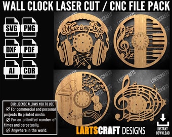 Wall clock face set CNC bundle Laser cut pack SVG vector template for CNC and Laser Cutting Glowforge , cricut | Instant Download