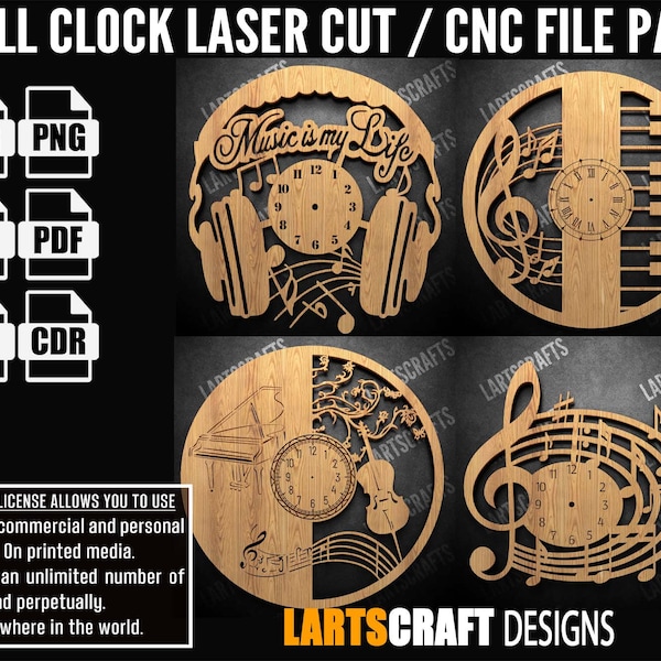 Ensemble de cadrans d’horloge murale CNC bundle Laser cut pack SVG modèle vectoriel pour CNC et Laser Cutting Glowforge , cricut | Téléchargement instantané