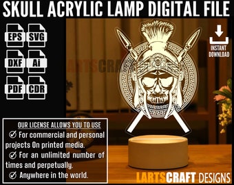 Skull LED Acrylic Lamp Optical Illusion Vector file CNC and Laser Cutting | Instant Download