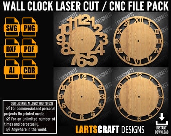 Set quadrante orologio da parete Pacchetto CNC Pacchetto taglio laser Modello vettoriale SVG per CNC e taglio laser Glowforge, cricut / Download istantaneo