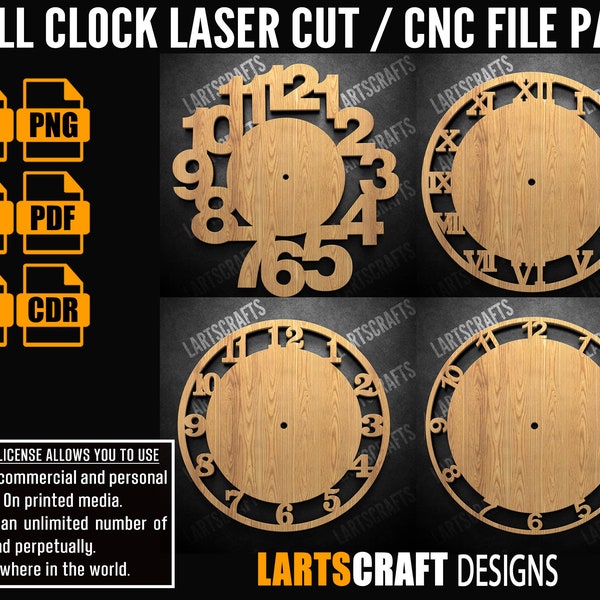 Ensemble de visages d'horloge murale CNC Pack découpé au laser Modèle vectoriel SVG pour CNC et découpe laser Glowforge, cricut | Téléchargement instantané