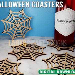 Cyfrowy plik Halloween Coaster Svg, Dxf, Cdr, pliki wektorowe Pdf Do cięcia laserowego drewna o grubości 4 mm | Natychmiastowe pobieranie | Gotowy do Glowforge