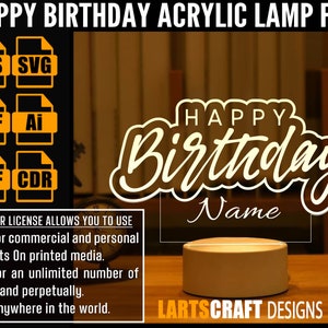 Happy Birthday Gift Acrylic lamp svg dxf cdr pdf ai eps files for Laser Cut, CNC, Digital Vector File Glowforge Ready | Instant Download