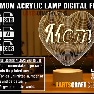 3D mothers day Heart Acrylic lamp SVG, DXF files for Laser Cut, CNC, engraving Digital Vector File Glowforge Ready | Instant Download