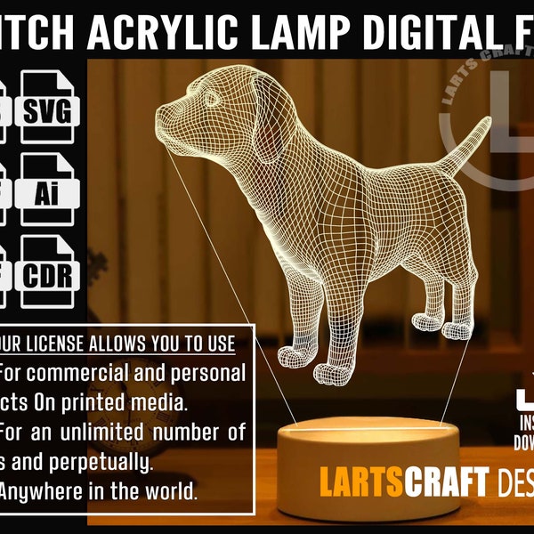 Labrador Puppie Acryllampe Datei für Laser cut, CNC Schneiden, Cdr, Pdf, Dxf, Svg, Ai, Digital Vector Files, Glowforge Ready| Sofortiger Download