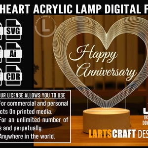 3D Anniversary Greetings LED Acrylic Lamp optical illusion Vector file CNC and Laser Cutting | Instant Download