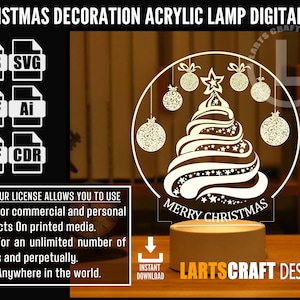 Christmas decoration Acrylic lamp file for Laser Cut,CNC Cutting, Cdr, Pdf, Dxf, Svg, Ai, Digital Vector, Glowforge Ready | Instant Download