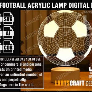 3D Soccer /football sign LED Acrylic Lamp optical illusion Vector file CNC and Laser Cutting | Instant Download