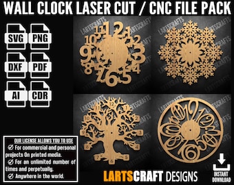 Wall clock face set CNC bundle Laser cut pack SVG vector template for CNC and Laser Cutting Glowforge , cricut | Instant Download