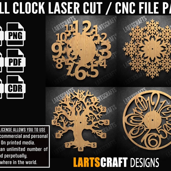 Wall clock face set CNC bundle Laser cut pack SVG vector template for CNC and Laser Cutting Glowforge , cricut | Instant Download