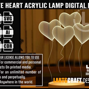 Love heart  LED Acrylic Lamp Vector file CNC and Laser Cutting | Instant Download
