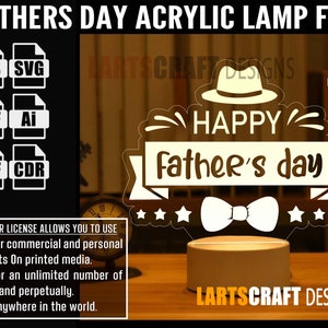 Father&#39;s Day LED Acrylic Lamp Optical Illusion Vector file CNC and Laser Cutting | Instant Download