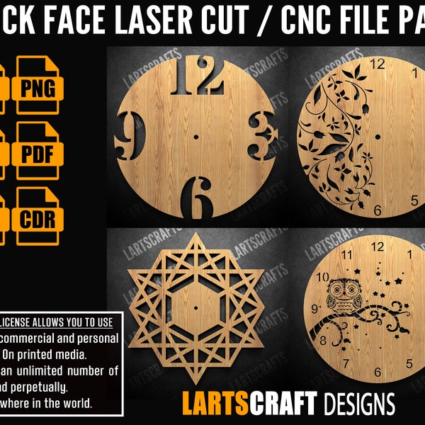 Wall clock face CNC bundle Laser cut pack SVG vector template for CNC and Laser Cutting Glowforge, Cricut | Instant Download