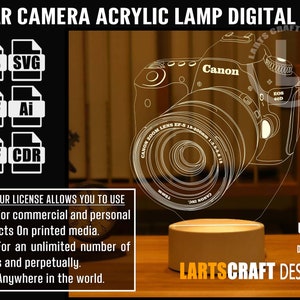 DSLR camera Acrylic for Gift Laser Cut,CNC Cutting, Cdr,Pdf,Dxf,Svg,Ai,Digital Vector Files, Glowforge Ready  | Instant Download