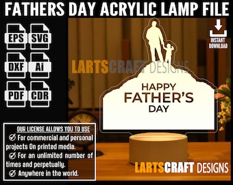 Father's Day LED Acrylic Lamp Optical Illusion Vector file CNC and Laser Cutting | Instant Download