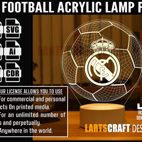 3D Real Madr Soccer /football sign LED Acrylic Lamp optical illusion Vector file CNC and Laser Cutting | Instant Download
