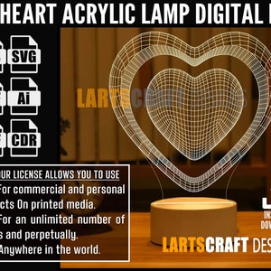 Two 3D heart valentine Acrylic lamp svg dxf cdr pdf ai eps files for Laser Cut, CNC, Digital Vector File Glowforge Ready | Instant Download
