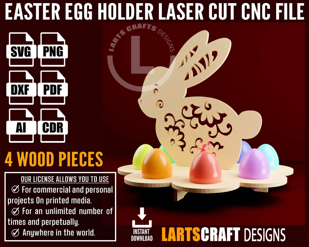 Easter Bunny Egg Holder CNC Laser Cut SVG Vector Template for CNC and ...