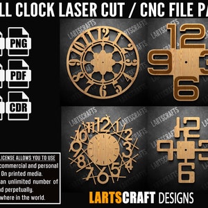 Set di quadranti per orologio da parete, bundle CNC, pacchetto di taglio laser, modello vettoriale SVG per CNC e taglio laser Glowforge, cricut / Download immediato