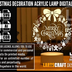 Weihnachtsdekoration LED-Acryllampe optische Täuschung Vektordatei CNC- und Laserschnitt | Sofort Download