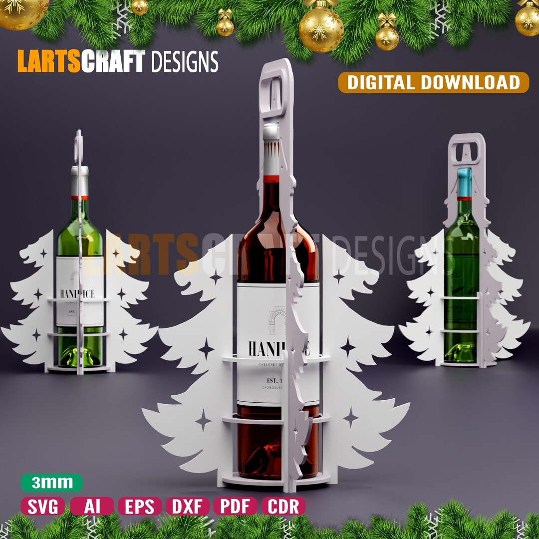 Christmas Wine Bottle Holder Gift Vector Laser Cut Files