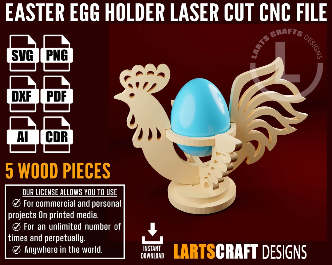 Easter Laser Cut Rooster Egg Holder CNC Laser Cut SVG Vector Template ...