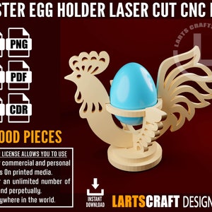 Porta huevos de gallo cortado con láser de Pascua Plantilla vectorial SVG cortada con láser para corte por láser y CNC Glowforge, Cricut / Descarga instantánea