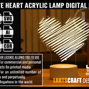 Valentines day heart LED Acrylic Lamp optical illusion Vector file CNC and Laser Cutting | Instant Download