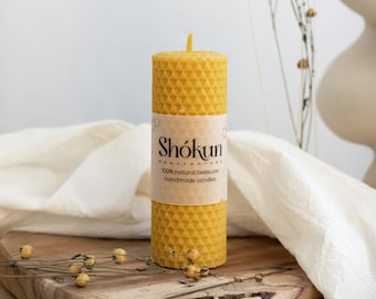 100% Beeswax Pillar Candles - Natural Yellow Candle - Aesthetic Pillar Candles - Hand-Rolled Candles - Honeycomb Large Candle - Pure Beeswax