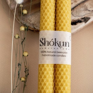 Tall Beeswax  2 Pack Candles - 100%  Pure Natural Beeswax - Honeycomb - Hand-Rolled - Dinner Table Candle - Honey classic taper candles