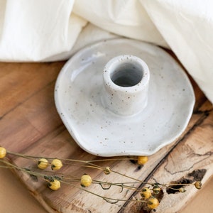 Hygge stoneware candle holder - 1pcs ceramic nordic taper candle holder - minimal candle stick holder - pottery decor - white candle holder