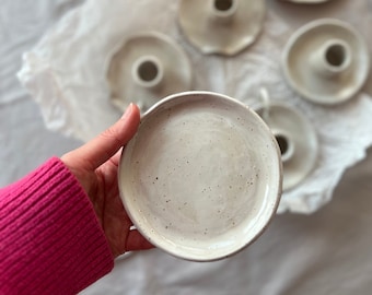 Pillar candle tray, ceramic nordic pillar candle holder, minimal tray holder,pottery decor, white candle holder, pottery cottage candle tray