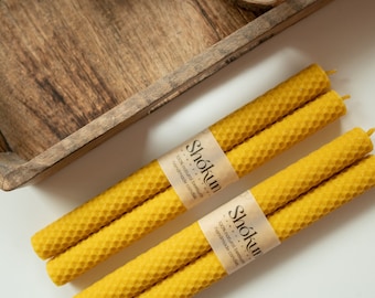 Tall Beeswax  2 Pack Candles - 100%  Pure Natural Beeswax - Candles set - Hand-Rolled - Dinner Table Candle - Honey classic taper candles