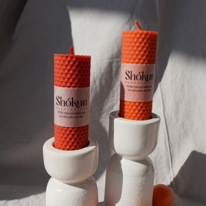 100% Beeswax pillar candles - Orange and Terracota candle - Aesthetic pillar candles - Hand-Rolled candles - Honeycomb large candles