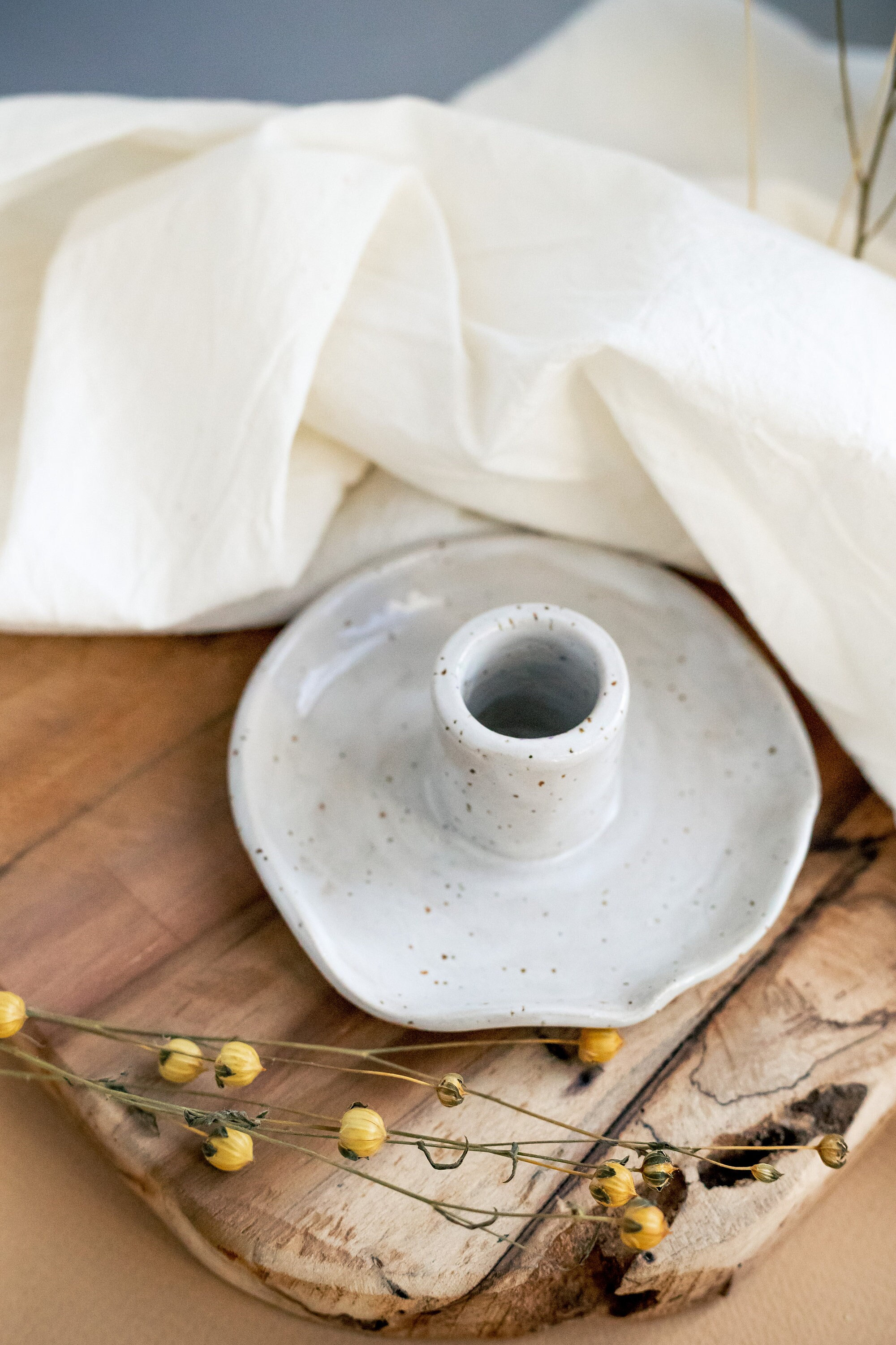 Hygge stoneware candle holder - 1pcs ceramic nordic taper candle holder - minimal candle stick holder - pottery decor - white candle holder