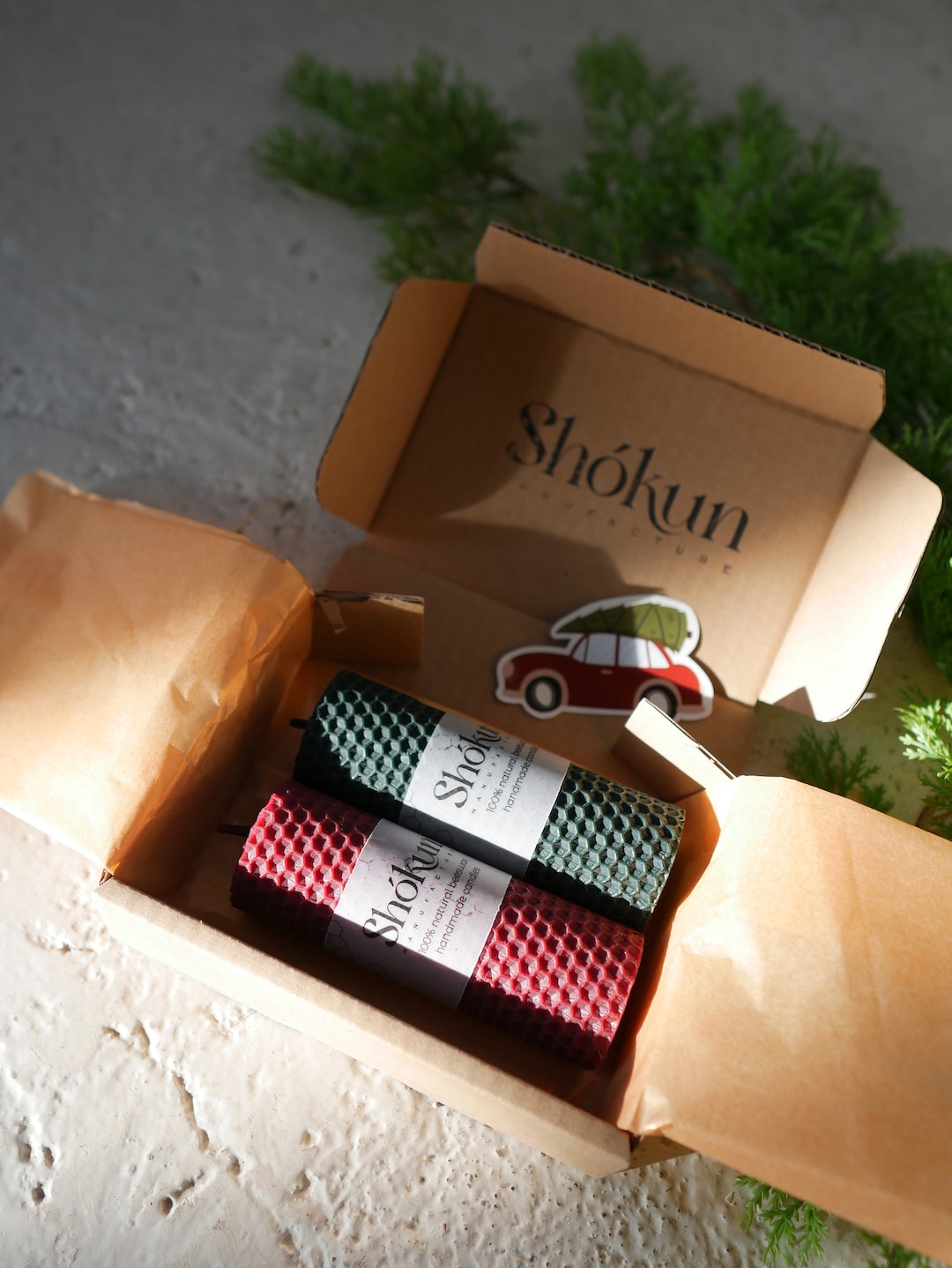 100 Beeswax Advent Pillar Candles Christmas Candle Green Handrolled