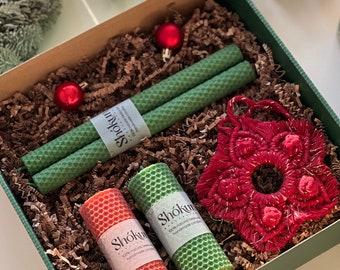 Weihnachten und Neujahr Geschenkbox - Weihnachtskerzen Geschenkset - Personalisiertes Geschenk - Farbkerzenhalter - Bienenwabenkerze - Adventsweihnachtsgeschenk