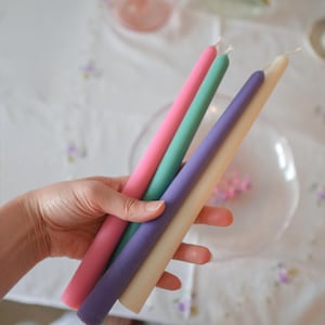 Pastel natural candles, 100% olive wax, color candlesticks, long dinner candles, taper dripless candles, table decor, summer wedding candles