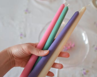 Natuurlijke pastelkaarsen, bruiloftskaarsen, gekleurde kandelaars, kaars voor lang diner, taps toelopende kaarsen, tafeldecoratie, kaarsen voor zomerbruiloft