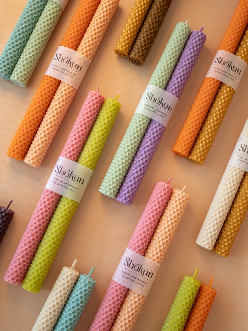 Tall Beeswax 2 Pack Candles, 100% Pure Natural Beeswax, Candles set, Hand-Rolled Dinner Table Candle, Bright colored tapers, Wedding decor