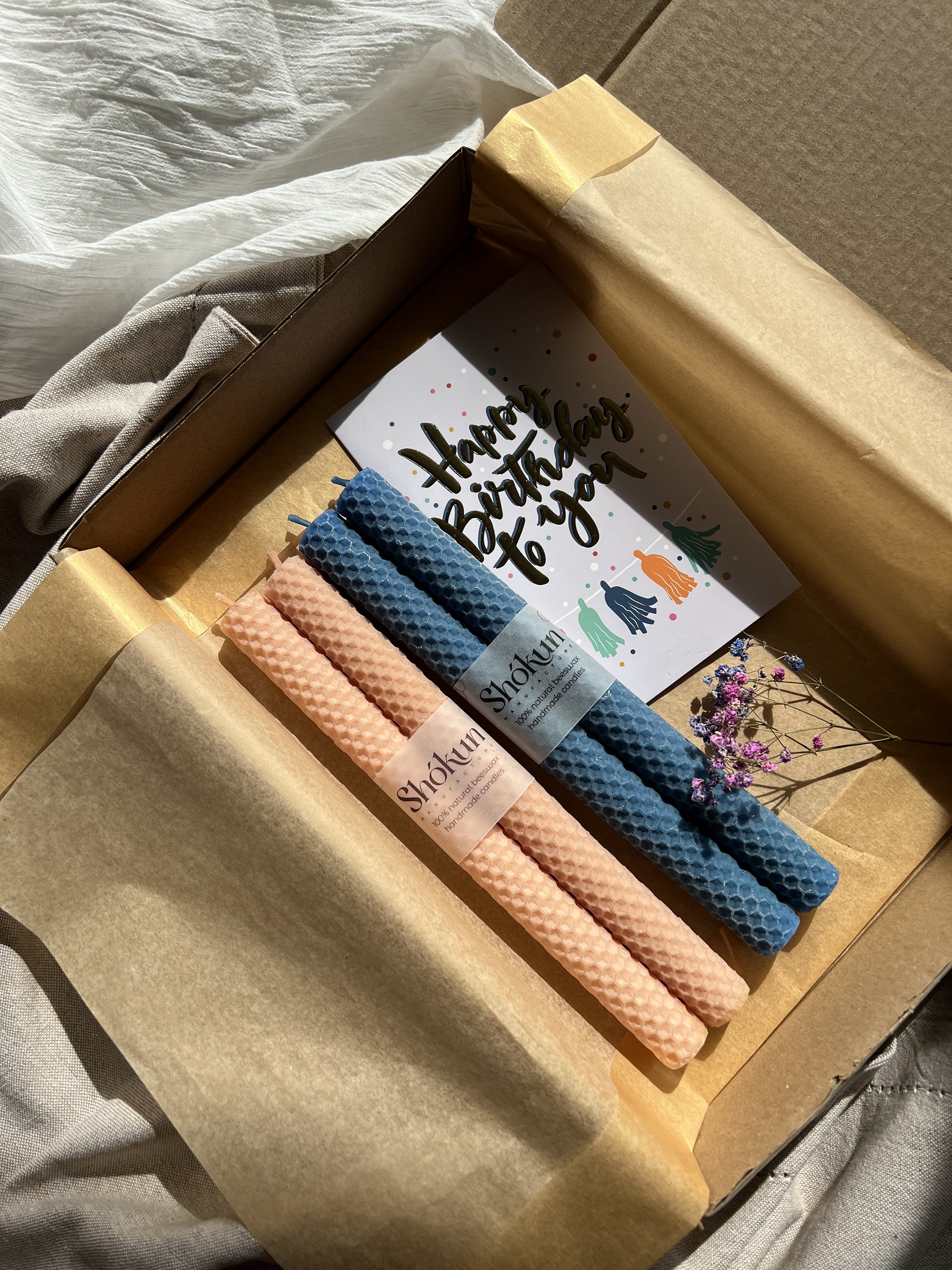 Personalized Candle Gift Box, Birthday Set, Gift, Beeswax Candlesticks, Honeycomb Candle, Gift For Her, Candles