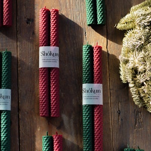 100% Beeswax Advent taper candles - Christmas candle - Green hand-rolled candles - Red bordo candle - Honeycomb Candle - Tall advent candles